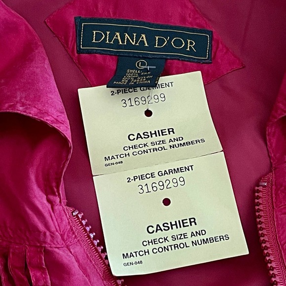 Diana D'or 100% Silk Sz Large 2-Piece Set Vintage 80s/90s NWT Zip Front S1026-01 - Picture 5 of 10